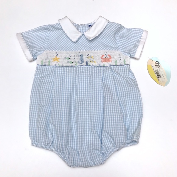 NWT Baby Gap Girls Size 3-6 Months Blue Striped Embroidered Bubble Romper